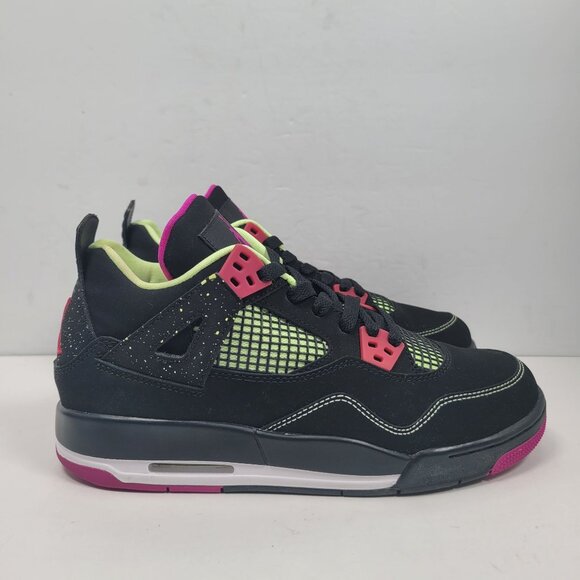 Air Jordan 4 Retro 30th GG Youth Black Pink Neon Sneakers 705344-027 US Size 6Y - Picture 3 of 10